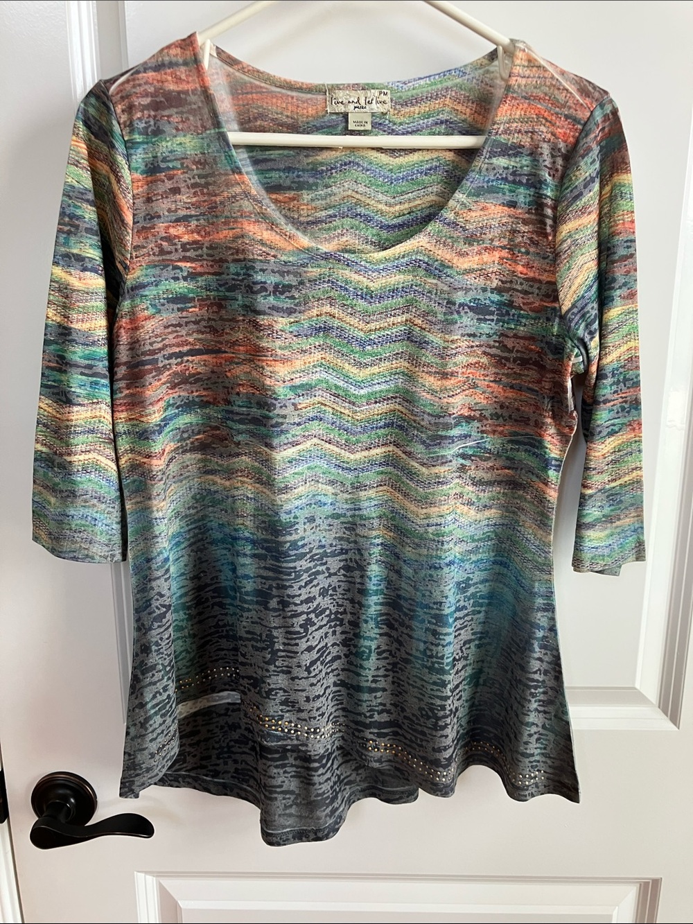 live and let live Multicolor Chevron & Stripe Three-quarter Sleeve Top